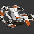 Futuristic Mechanical Creature Robotic Structure With White Orange Black Colors And Geometric Design