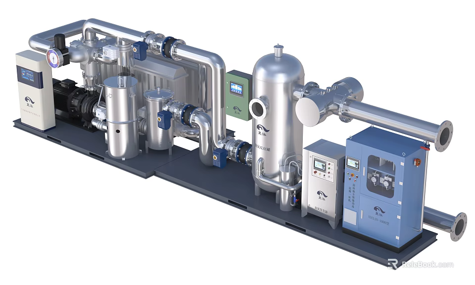 Industrial Equipment System Featuring Piping Storage Tanks And Control Panels 3d model 