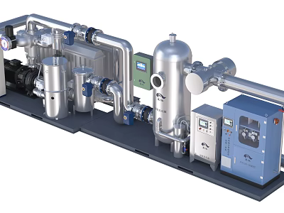 Industrial Equipment System Featuring Piping Storage Tanks And Control Panels 3d model