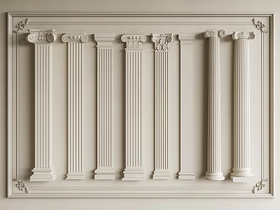 Classical White Columns With Different Styles In Detailed Decorative Frame Architectural Design 3d model