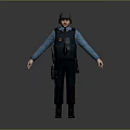 A Man in Blue Uniform Wearing Black Bulletproof Vest and Helmet with Waist Equipment