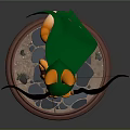 Cat Archer Wearing Green Cloak and Hood Holding Bow Standing on Base with Grass