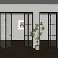 Modern Interior Featuring Black Frame Glass Folding Doors With Green Plant 3d model