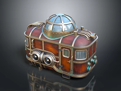 Steampunk Wooden And Metal Structure Design With Dome Glass And Windows 3d model
