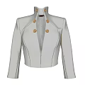 Beige Cropped Jacket With Stand Up Collar And Brown Buttons