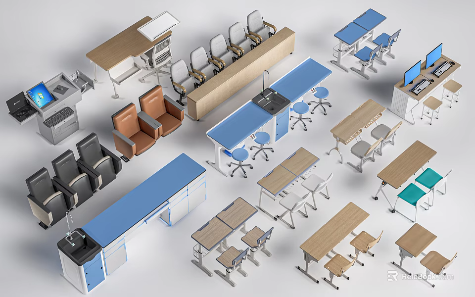 Diverse Modern Table and Chair Sets With Wooden Tops Metal Frames and Ergonomic Seats 3d model 