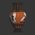 Ancient Greek Style Red And Black Vase With Twin Handles And Winged Figures Design