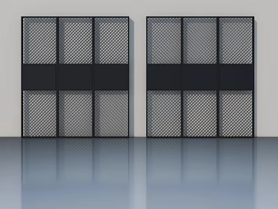 Modern Swing Door Design With Grid Pattern Glass Panels And Black Frame 3d model