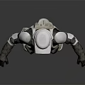 Armored Character In White Black Armor With Red Accents Helmet And Triangular Emblem Standing