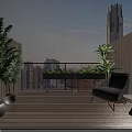 Modern Rooftop Terrace With Wooden Deck Green Plants And City View