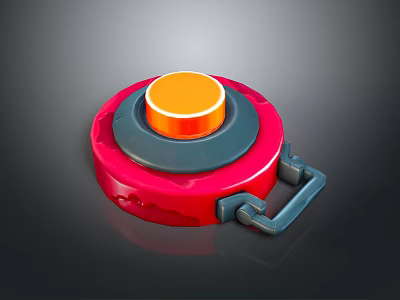 Red Circular Object With Orange Top Button Gray Middle Part And Handle Clasp 3d model