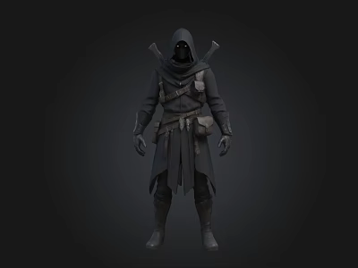 Dark Hooded Fantasy Character With Cloak And Dual Weapons 3d model