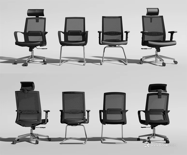 Modern Office Chairs With Mesh Back And Multiple Ergonomic Design Styles 3d model