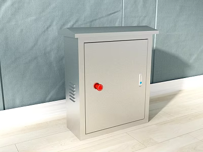 Industrial Equipment Stainless Steel Cabinet With Red Button And Ventilation Slots 3d model