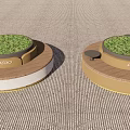 Circular Tree Planter Design With Grass Base And COOYOO Brand On Striped Ground 3d model
