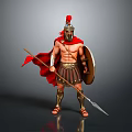 Man Dressed As Roman Soldier With Red Cape Helmet Shield And Spear