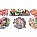 Various Chinese Dishes With Grilled Ribs Skewers Soup Roast Chicken Steak Noodles And Meat Platter