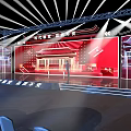 Stage Setup With Red Backdrop Lighting And Audience Seats For Quality Event 3d model