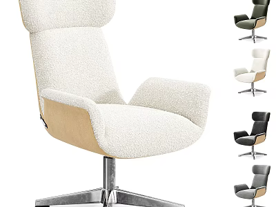 Modern Plush Accent Chair with Wooden Armrests and Metal Swivel Base in Multiple Colors 3d model