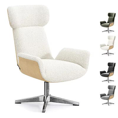 Modern Plush Accent Chair with Wooden Armrests and Metal Swivel Base in Multiple Colors 3d model