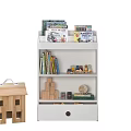 White Storage Cabinet Shelf Organizer With Books Toys And Wooden Toy House