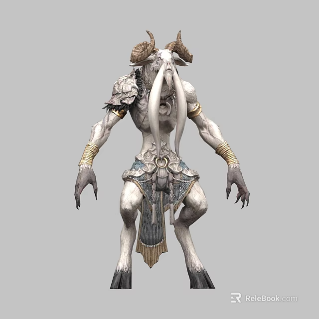Mythical Game Movie Character With Ram Horns Tentacle Head And Decorative Armor Design 3d model 