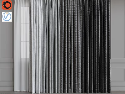 Elegant Window Curtains In White Gray And Black Shades For Modern Home Interior 3d model