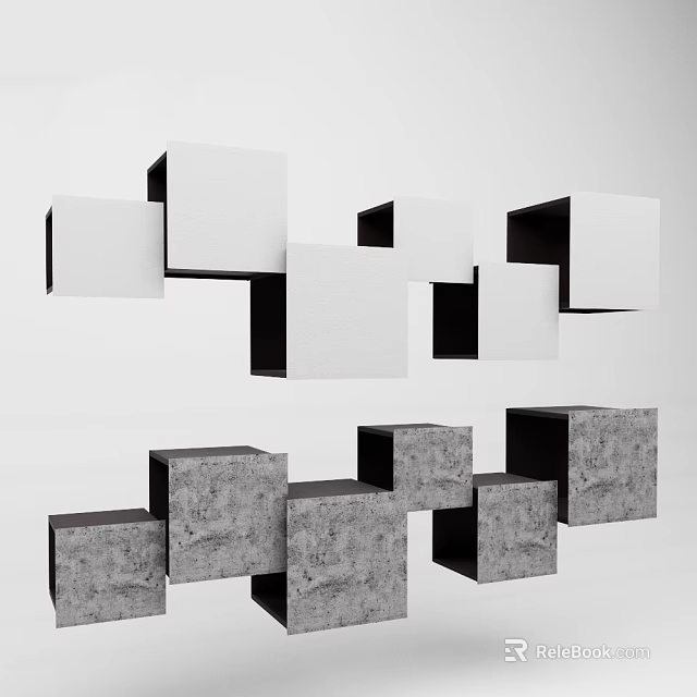 Modern Minimalist 3D Wall Decorations With White And Gray Geometric Cubes In Abstract Design 3d model 
