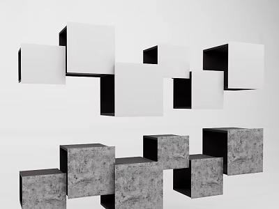 Modern Minimalist 3D Wall Decorations With White And Gray Geometric Cubes In Abstract Design 3d model