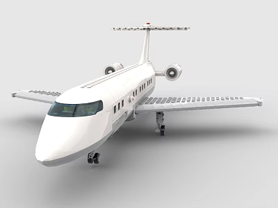 Building Block Airplane Model With White Body Wings Engines And Windows 3d model