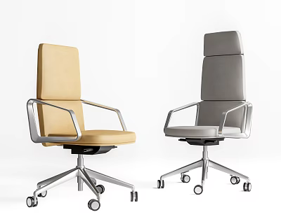 Modern Office Chair With Beige And Gray Upholstery Metal Frame And Swivel Wheels 3d model