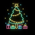 Neon Christmas Tree Wall Decor With Yellow Star String Lights And Colorful Gift Boxes