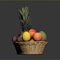 Fresh Mixed Fruits in Woven Basket with Pineapple Apple Orange and Grapes