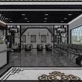 Modern Hall Interior Design With Black Ceiling Marble Floor Waiting Seats And Large Windows