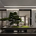 Modern Interior Space With Glass Partitions Display Shelves Green Plants And Wooden Flooring