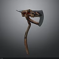 Ornate Battle Axe With Dragon Head Design Red Blue Accents Metal Blade And Wooden Handle