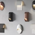 Modern Wall Lights with Various Designs in Black White Copper Mounted on Gray Wall 3d model
