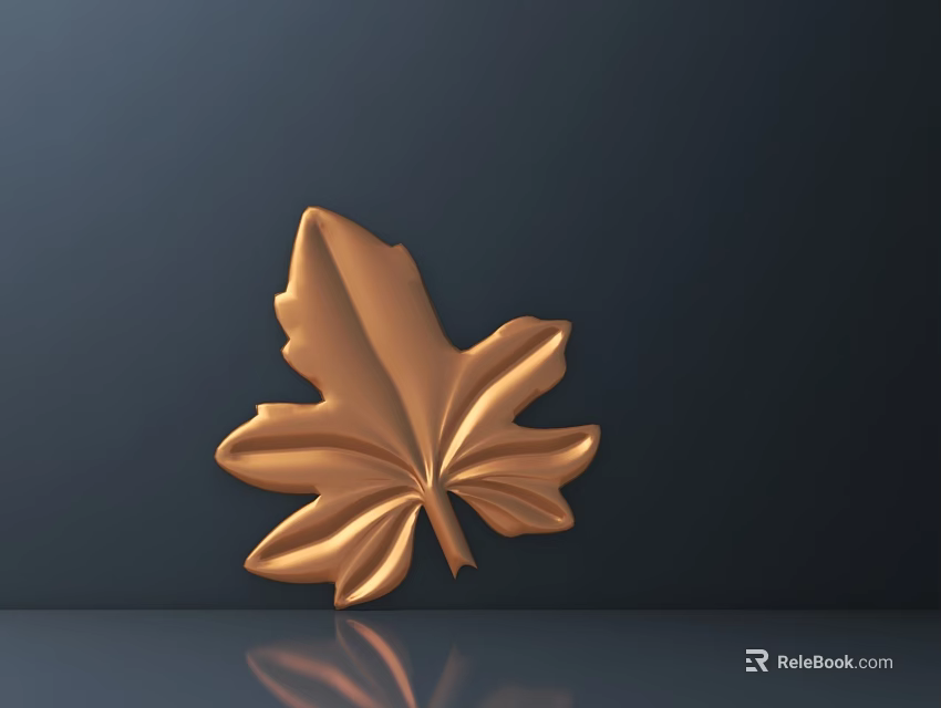 Golden Leaf Carving with Metallic Shine on Dark Background and Reflection 3d model 