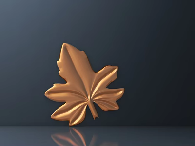 Golden Leaf Carving with Metallic Shine on Dark Background and Reflection 3d model