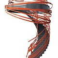 Modern Artistic Spiral Staircase With Orange Spiral Structure And Dark Steps Design