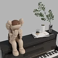 Musical Instruments And Art Supplies On Black Piano With Stool Doll Frame And Green Plant