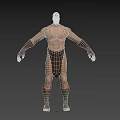 Muscular Shirtless Man With Brown Loincloth Arm Wraps And Leg Bindings Standing On Black Background
