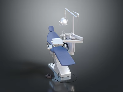 Modern Dental Treatment Chair With Blue Upholstery Adjustable Lamp And Console 3d model