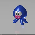 Blue cartoon octopus with big white eyes black pupils pink mouth and multiple blue tentacles