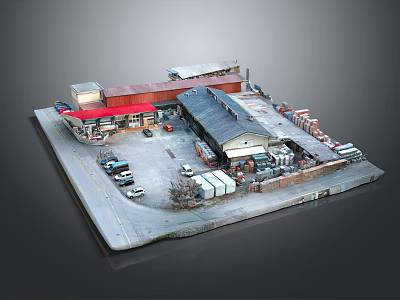 Cartoon Scene of Industrial Area with Warehouse Store Vehicles Road and Parking Lot 3d model