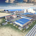 Industrial Plant With Large Blue Roof Structure Surrounding Roads Green Belts And Facilities