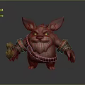 Fantasy Creature Character With Large Ears Red Eyes Whiskers And Red Arm Bands Holding Bone