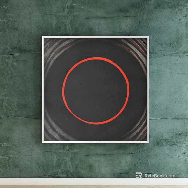 Square Framed Art With Red Circle Black Background Gray Rings On Green Wall 3d model 