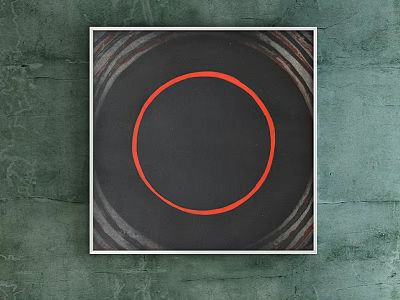 Square Framed Art With Red Circle Black Background Gray Rings On Green Wall 3d model