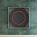 Square Framed Art With Red Circle Black Background Gray Rings On Green Wall